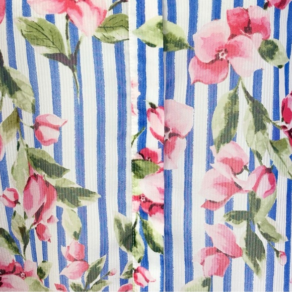 Talbots Sheer Floral Blue Stripe Print Long Sleeve Button Down Shirt XL - Picture 6 of 16